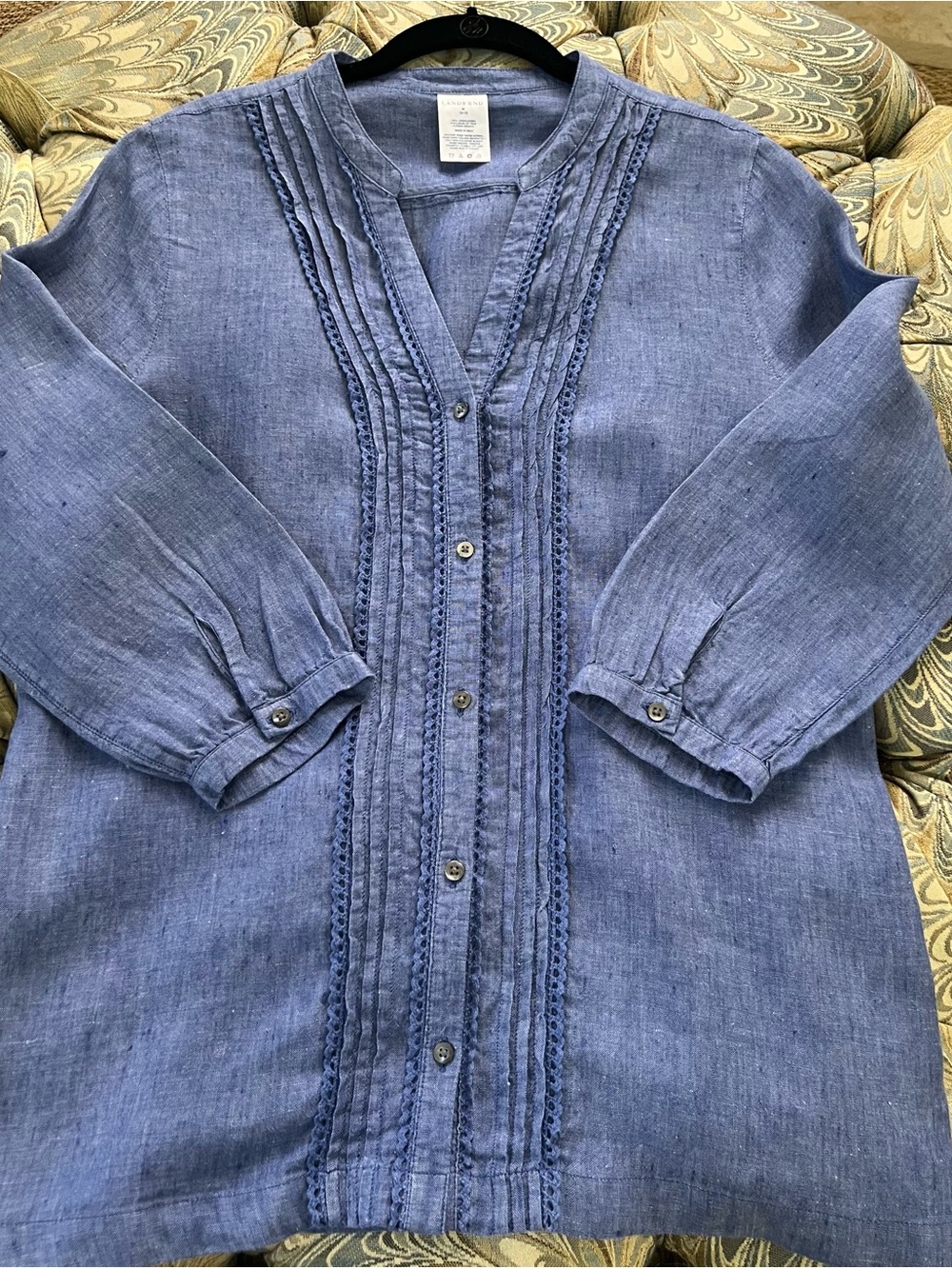 Lands' End Navy Blue Linen Shirt - M (10-12)